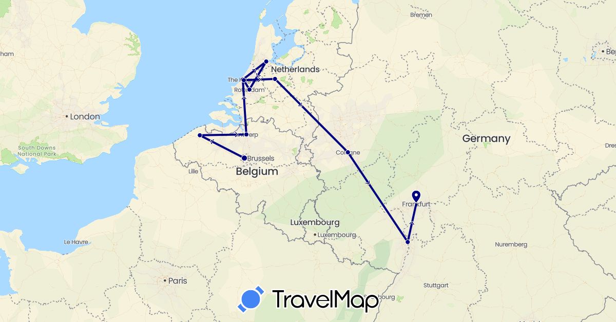 TravelMap itinerary: driving in Belgium, Germany, Netherlands (Europe)